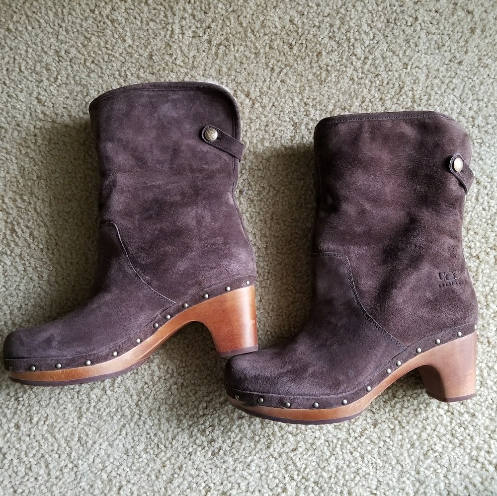 UGG LYNNEA CLOG BOOTS BROWN SUEDE BOOTIES